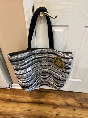 Black & White Sequin Stripe Tote Bag